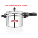 Stainless steel pressure cooker with 'Premier' branding on a white background