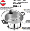HAWKINS 4L STAINLESS STEEL COOK N SERVE CASSEROLE WITH GLASS LID (SSCB40G) Hawkins