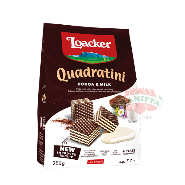 LOACKER QUADRATINI COCOA & MILK 250G Loacker