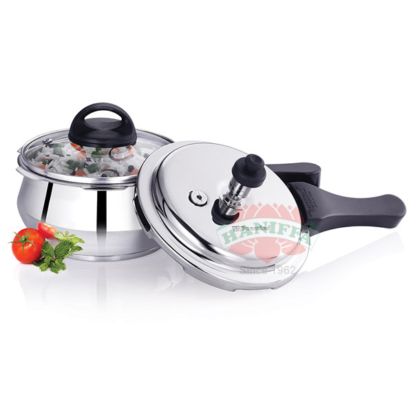 PREMIER STAINLESS STEEL INDUCTION BOTTOM HANDI PRESSURE COOKER WITH GLASS LID Premier